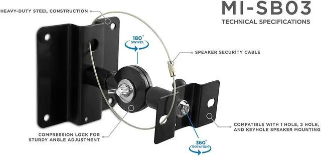 Alt view image 2 of 11 - Mount-It! Low Profile Satellite Speaker Ceiling and Wall Mount Brackets, Set of 2