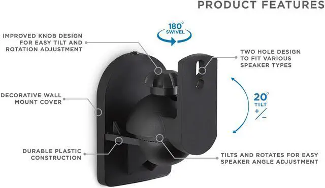 Alt view image 5 of 6 - Mount-It! Dual Low Profile Universal Speaker Wall Mounts | Set of 2