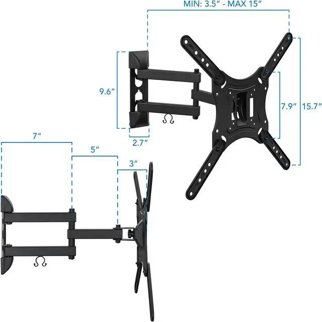 Alt view image 3 of 7 - Mount-It! Full Motion TV Wall Mount with Swivel Arm for 28" 32" 40" 43" 48" 50" 55" Inch Flat Screen TVs