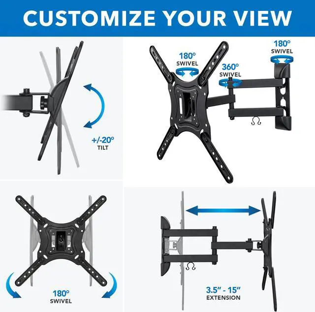 Alt view image 6 of 7 - Mount-It! Full Motion TV Wall Mount with Swivel Arm for 28" 32" 40" 43" 48" 50" 55" Inch Flat Screen TVs