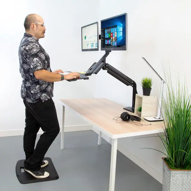 Alt view image 7 of 14 - Mount-It! Height Adjustable Sit Stand Computer Workstation | Dual Monitor Mount