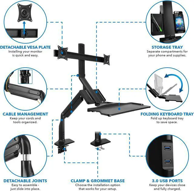 Alt view image 4 of 14 - Mount-It! Height Adjustable Sit Stand Computer Workstation | Dual Monitor Mount