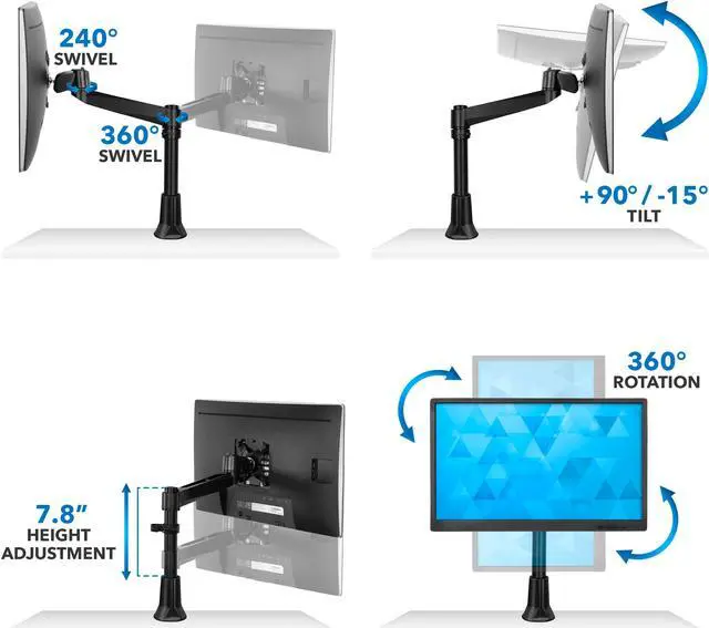Alt view image 3 of 7 - Mount-It! Adjustable Single Monitor Desk Mount | Fits 17-32 Inch Screens