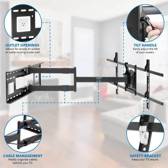 Alt view image 3 of 7 - Mount-It! Long Arm TV Mount, Soundbar Mount, and TV Mounting Hardware Kit Bundle | Fits 43"-80" TVs