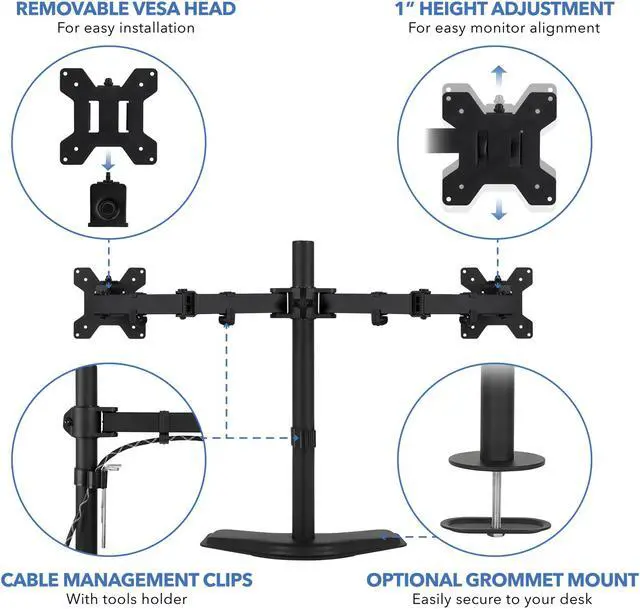 Alt view image 2 of 7 - Mount-It! Dual Monitor Mount Stand | Fits Up to 32" Screens | Full Motion VESA Arms