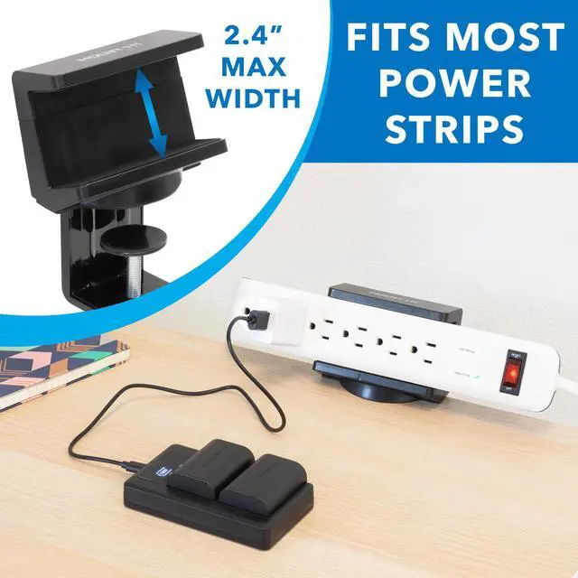Alt view image 5 of 7 - Mount-It! Black Power Strip and Clamp Desk Mount | 3 USB and AC Ports