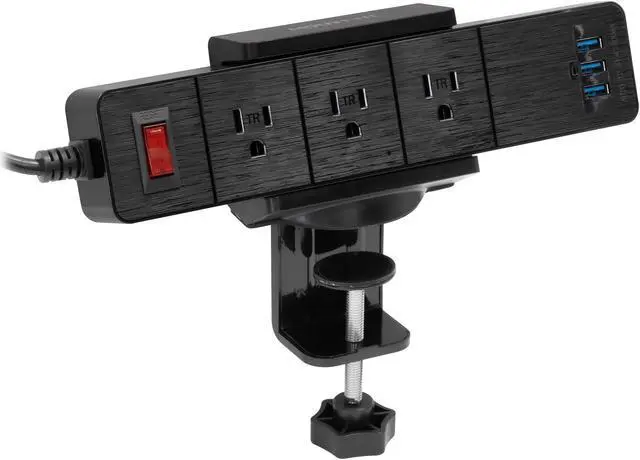 Main image of Mount-It! Black Power Strip and Clamp Desk Mount | 3 USB and AC Ports
