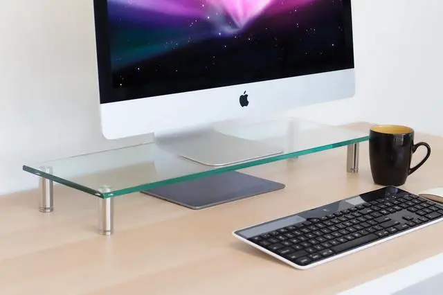 Alt view image 6 of 7 - Mount-It! Tempered Glass Computer Monitor Riser | 32" Max Screen Size | Extra Wide (27.5 Inch)