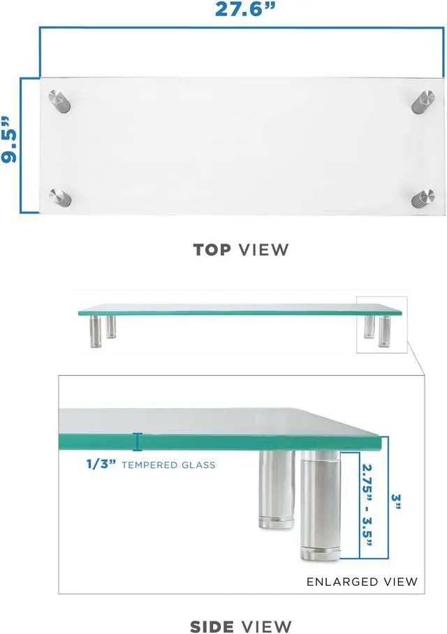 Alt view image 3 of 7 - Mount-It! Tempered Glass Computer Monitor Riser | 32" Max Screen Size | Extra Wide (27.5 Inch)