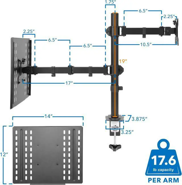 Alt view image 4 of 7 - Mount-It! Monitor Desk Mount Stand | Fits 17"-32" Screens | Includes Laptop Cooling Tray Arm