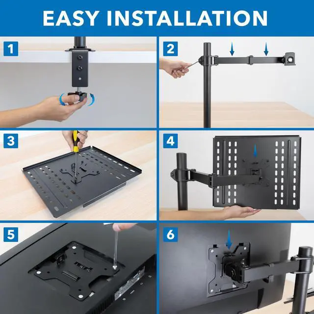 Alt view image 5 of 7 - Mount-It! Monitor Desk Mount Stand | Fits 17"-32" Screens | Includes Laptop Cooling Tray Arm