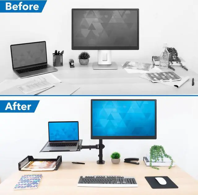 Alt view image 6 of 7 - Mount-It! Monitor Desk Mount Stand | Fits 17"-32" Screens | Includes Laptop Cooling Tray Arm