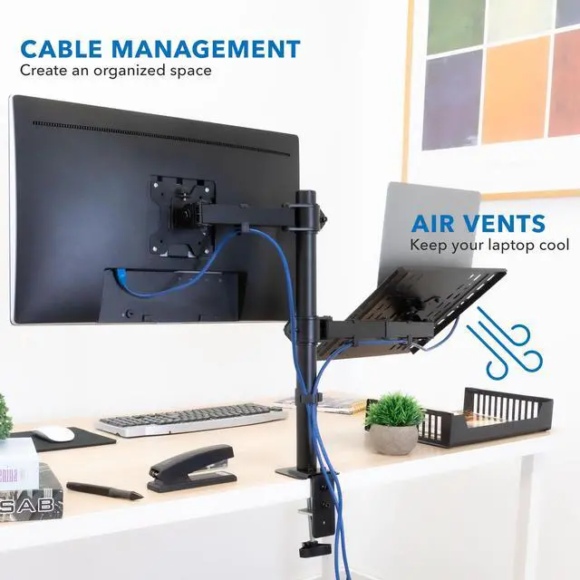 Alt view image 7 of 7 - Mount-It! Monitor Desk Mount Stand | Fits 17"-32" Screens | Includes Laptop Cooling Tray Arm