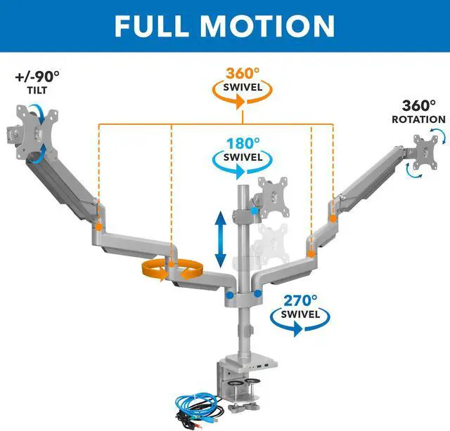 Alt view image 3 of 8 - Mount-It! Triple Monitor Mount | Built In USB and Audio Ports| Fits Up to 32" Screens