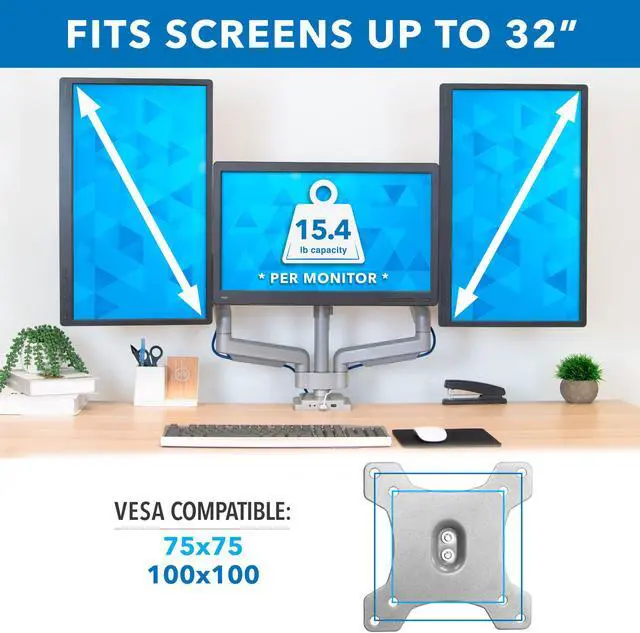 Alt view image 2 of 8 - Mount-It! Triple Monitor Mount | Built In USB and Audio Ports| Fits Up to 32" Screens
