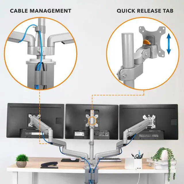 Alt view image 6 of 8 - Mount-It! Triple Monitor Mount | Built In USB and Audio Ports| Fits Up to 32" Screens
