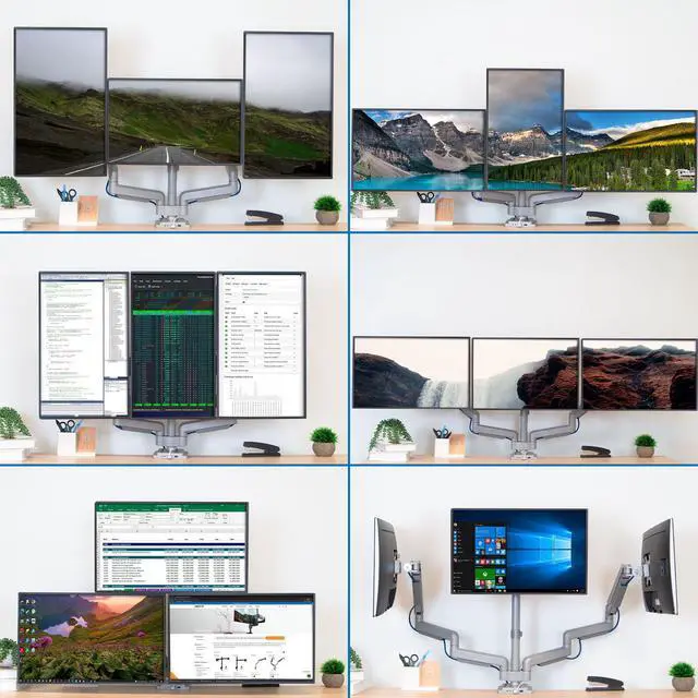 Alt view image 5 of 8 - Mount-It! Triple Monitor Mount | Built In USB and Audio Ports| Fits Up to 32" Screens