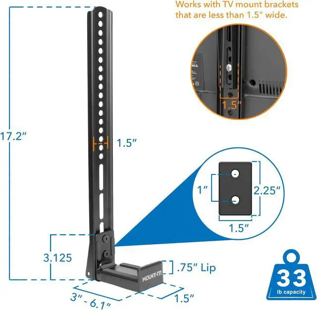Alt view image 2 of 7 - Mount-It! Universal Soundbar Mount Brackets for TV and Wall Installation