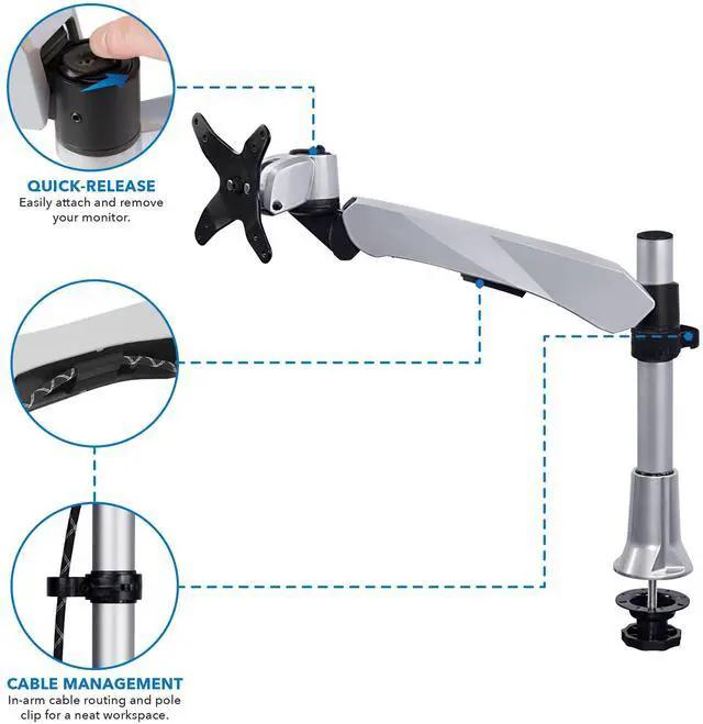 Alt view image 4 of 7 - Mount-It! Height Adjustable Single Monitor Desk Mount | Fits 17-32 Inch Screens | TAA Compliant