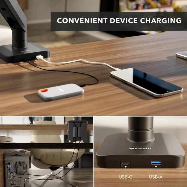 Alt view image 3 of 7 - Mount-It! Heavy-Duty Monitor Mount with Gas Spring Arm For 17" to 49" Ultrawide, Holds 44 lbs.