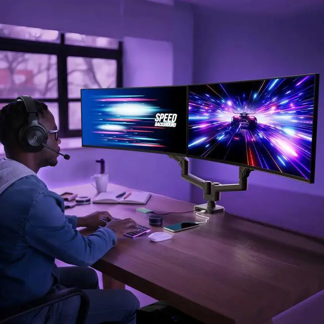 Alt view image 3 of 7 - Mount-It! Heavy-Duty Dual Monitor Mount with Gas Spring Arms (MI-12003)