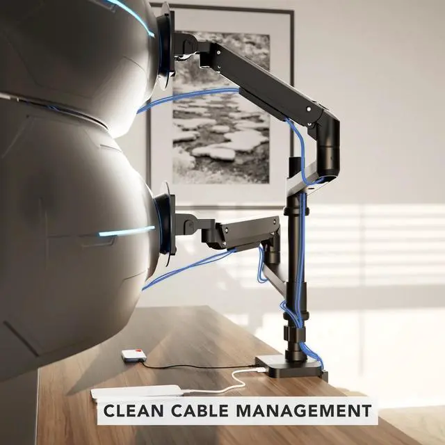 Alt view image 2 of 7 - Mount-It! ProFlex Adjustable Heavy-Duty Dual Monitor Mount with Pole & Gas Spring Arms, Fits 17" 49" Ultrawide Screens, Black