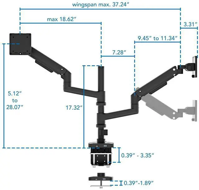 Alt view image 6 of 7 - Mount-It! ProFlex Adjustable Heavy-Duty Dual Monitor Mount with Pole & Gas Spring Arms, Fits 17" 49" Ultrawide Screens, Black