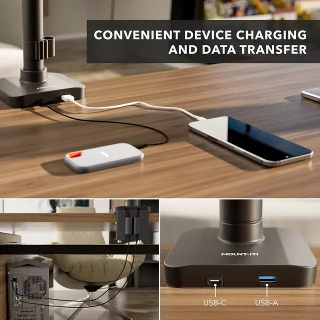 Alt view image 4 of 7 - Mount-It! ProFlex Adjustable Heavy-Duty Dual Monitor Mount with Pole & Gas Spring Arms, Fits 17" 49" Ultrawide Screens, Black