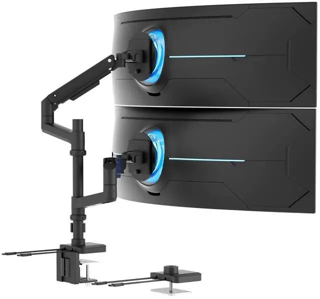 Main image of Mount-It! ProFlex Adjustable Heavy-Duty Dual Monitor Mount with Pole & Gas Spring Arms, Fits 17" 49" Ultrawide Screens, Black