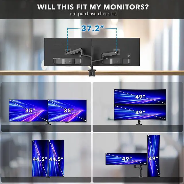 Alt view image 7 of 7 - Mount-It! ProFlex Adjustable Heavy-Duty Dual Monitor Mount with Pole & Gas Spring Arms, Fits 17" 49" Ultrawide Screens, Black