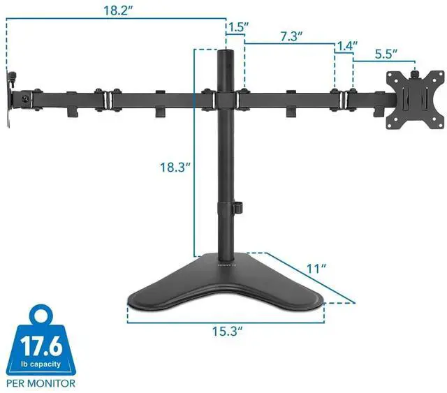 Alt view image 6 of 6 - Mount-It! Dual Monitor Mount Stand | Fits Up to 32" Screens | Full Motion VESA Arms