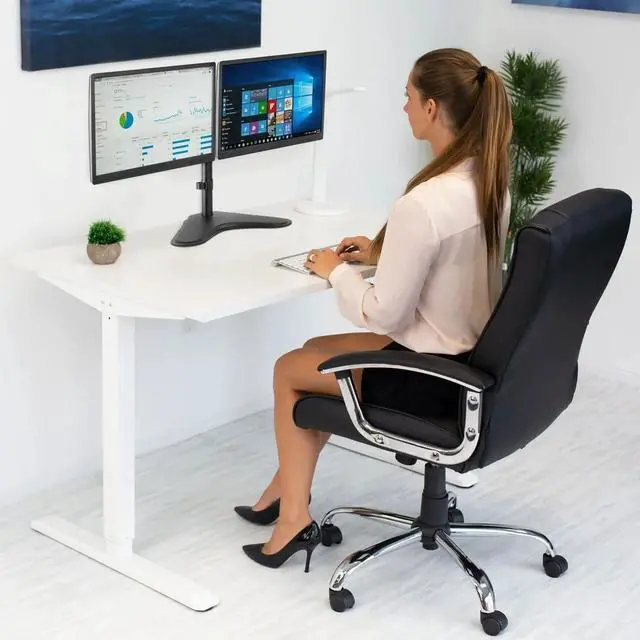 Alt view image 4 of 6 - Mount-It! Dual Monitor Mount Stand | Fits Up to 32" Screens | Full Motion VESA Arms