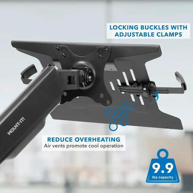 Alt view image 5 of 7 - Mount-It! Laptop Holder Mount Tray 16" Max Screem | Attaches to Monitor Stand