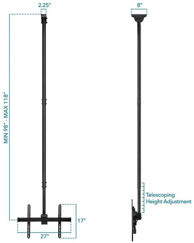 Main image of Mount-It! Ceiling TV Mount | Fits 32"-77" TVs | Adjustable Extra Long 10 Feet Long