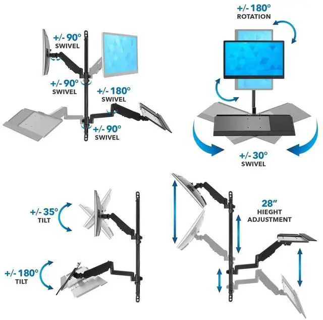 Alt view image 6 of 6 - Mount-It! Wall Mount Workstation with Single Monitor Mount, Keyboard Tray, and CPU Holder