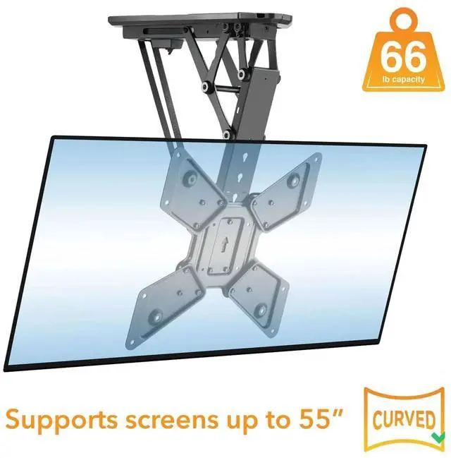Alt view image 3 of 7 - Mount-It! Motorized Ceiling TV Mount With Remote| Fits 32" to 55" TVs