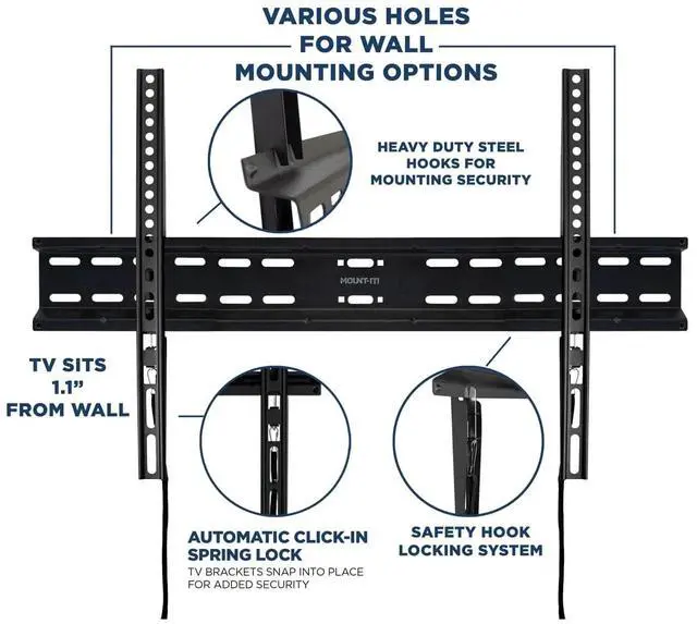Alt view image 2 of 6 - Mount-It! Fixed TV Mount | Fits 37"-70" TVs | Low Profile Bracket