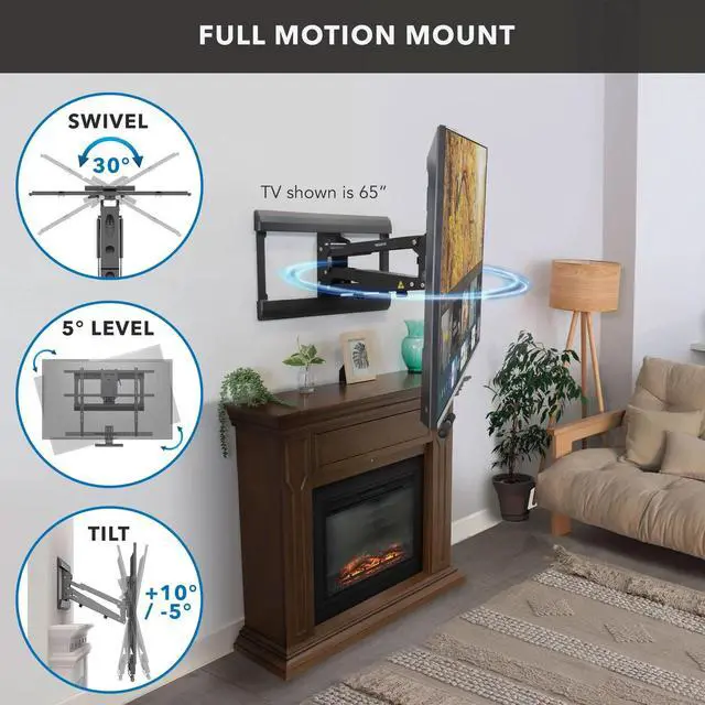 Alt view image 7 of 7 - Mount-It! Pull Down TV Mount | Fits 42"-65" TVs | Fireplace Installation