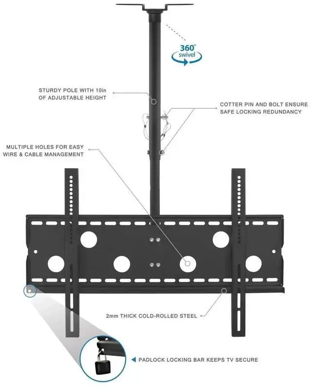 Alt view image 3 of 6 - Mount-It! Ceiling TV Mount | Fits 32"-75" TVs | Full-Motion