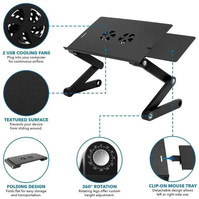 Alt view image 4 of 7 - Mount-It! Adjustable Laptop Stand with Built-In Cooling Fan | Compatible with most laptops up to 30 lbs.