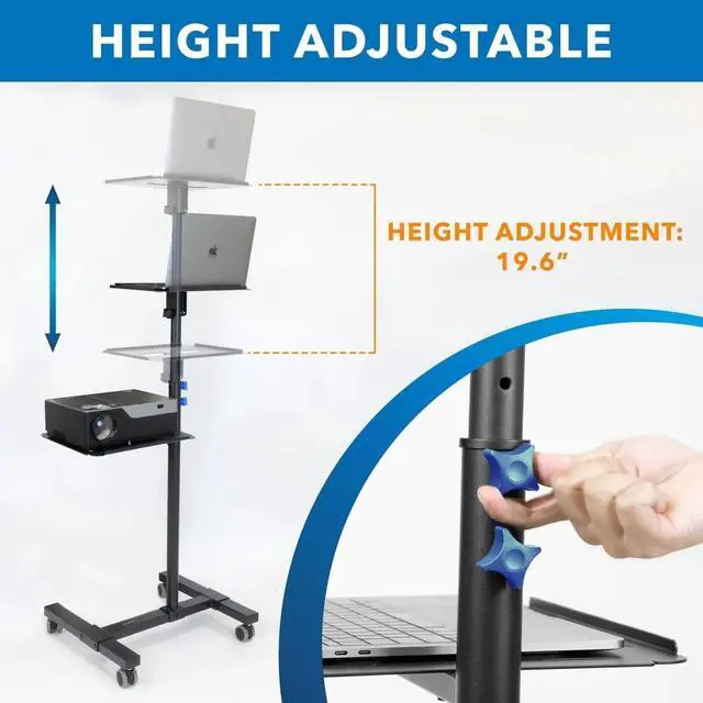 Alt view image 5 of 7 - Mount-It! Mobile Projector Stand | Rolling Height Adjustable Laptop and Projector Presentation Cart, Holds up to 88 lbs.
