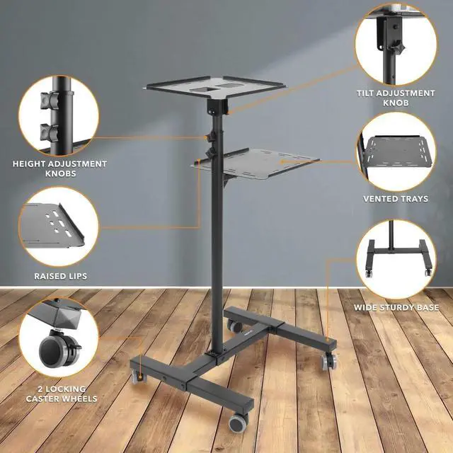 Alt view image 2 of 7 - Mount-It! Mobile Projector Stand | Rolling Height Adjustable Laptop and Projector Presentation Cart, Holds up to 88 lbs.