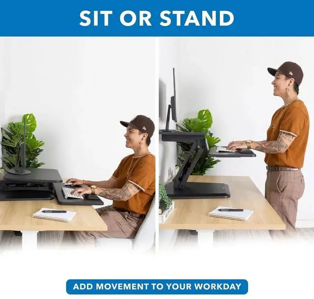 Alt view image 2 of 7 - Mount-It! Sit Stand Desk Converter | Ergonomic Height Adjustable Tabletop Standing Desk
