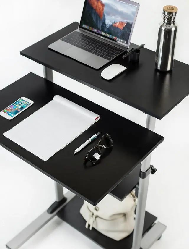 Alt view image 4 of 7 - Mount-It! Mobile Standing Desk Workstation | Height Adjustable Computer Rolling Cart | Black & Silver