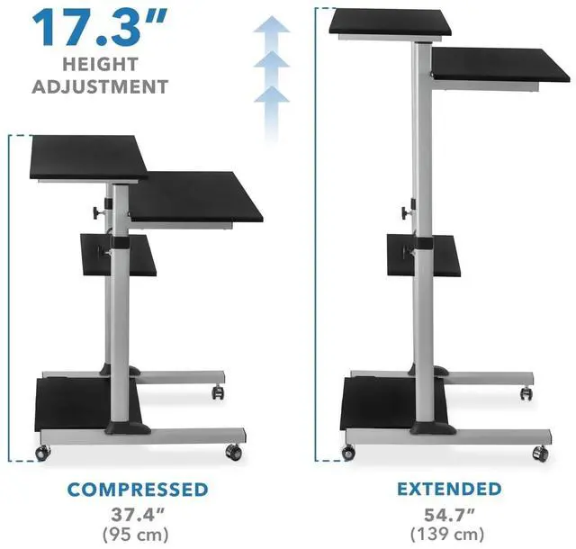 Alt view image 6 of 7 - Mount-It! Mobile Standing Desk Workstation | Height Adjustable Computer Rolling Cart | Black & Silver
