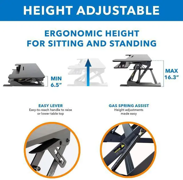 Alt view image 5 of 7 - Mount-It! Standing Desk Converter with Gas Spring Riser | Wide 36 Inch Sit Stand Workstation | Black