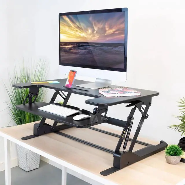 Alt view image 2 of 7 - Mount-It! Standing Desk Converter with Gas Spring Riser | Wide 36 Inch Sit Stand Workstation | Black