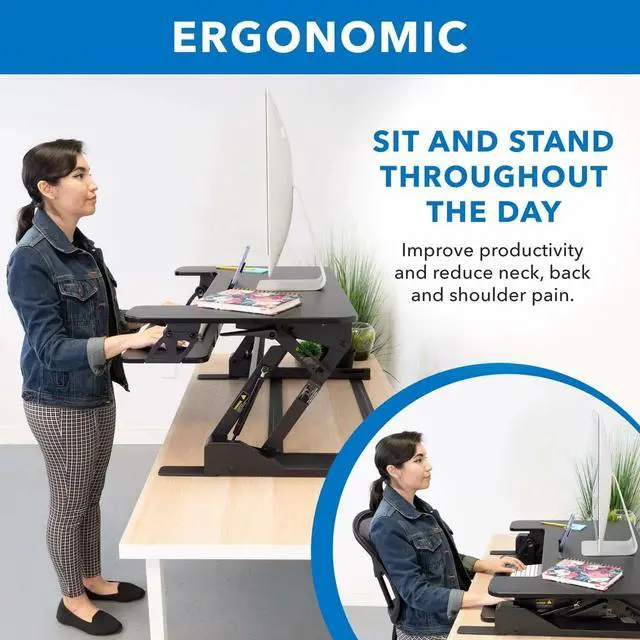 Alt view image 3 of 7 - Mount-It! Standing Desk Converter with Gas Spring Riser | Wide 36 Inch Sit Stand Workstation | Black