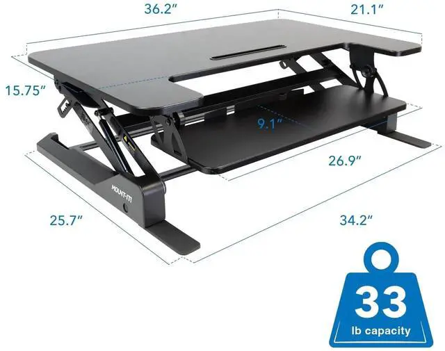 Alt view image 7 of 7 - Mount-It! Standing Desk Converter with Gas Spring Riser | Wide 36 Inch Sit Stand Workstation | Black