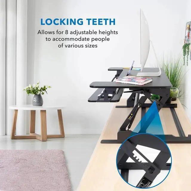 Alt view image 6 of 7 - Mount-It! Standing Desk Converter with Gas Spring Riser | Wide 36 Inch Sit Stand Workstation | Black